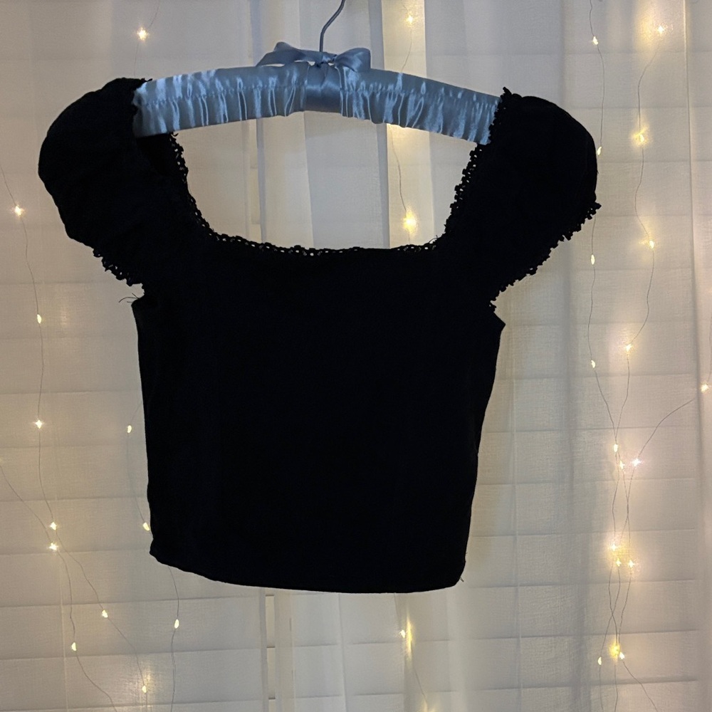 Hollister Black Ruffled Crop Top